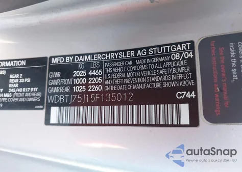 2005 Mercedes-Benz Clk 500 z USA, uszkodzony, nr VIN WDBTJ75J15F135012